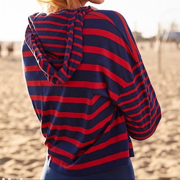 Free People-NWT Movement Red/Blue Stripped Hoodie - Picture 3 of 6